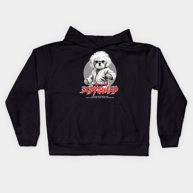 My family's Bodyguard - Maltese Dog Karate Master. Dark version Kids Hoodie by Cute Dogs AI